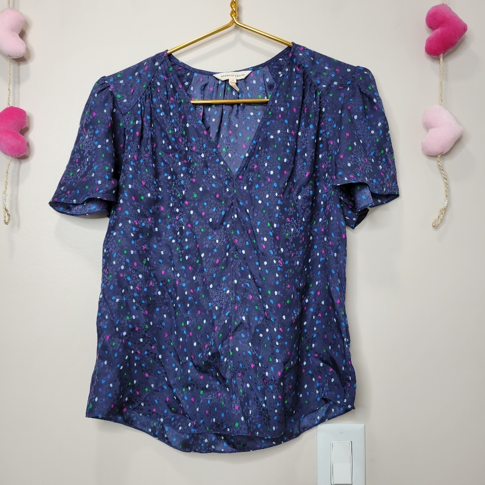 Rebecca Taylor Specklef Dot Silk Jacquard Blouse Top Sz 4
